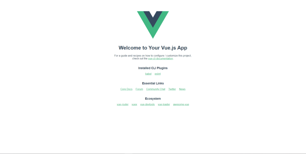 Welcome to Your Vue.js App 
For a guide and recipes on how to configure / customize this project, 
check out the vue-cli documentatiom 
Installed CLI Plugins 
Core Docs 
babel eslint 
Essential Links 
Forum 
Ecosystem 
Twitter 
News 
vue-router 
vuex 
vue-devtools vue-loader 
awesome-vue 